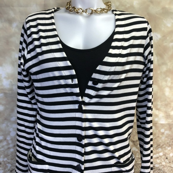 Agnes B Paris women Breton stripes cotton cardigan, sz medium - Picture 2 of 6